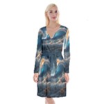 Ocean Sea Waves Long Sleeve Velvet Front Wrap Dress