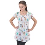 Bluey, Bluey merch, Bluey pattern, Bluey Bluey, bingo, Bluey design, bluey dog Puff Sleeve Tunic Top Bluey, Bluey merch, Bluey pattern, Bluey Bluey, bingo, Bluey design, bluey dog Puff Sleeve Tunic Top