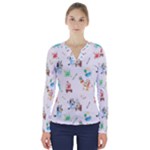 Bluey, Bluey merch, Bluey pattern, Bluey Bluey, bingo, Bluey design, bluey dog V-Neck Long Sleeve Top Bluey, Bluey merch, Bluey pattern, Bluey Bluey, bingo, Bluey design, bluey dog V-Neck Long Sleeve Top