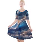Ocean Sea Waves Quarter Sleeve A-Line Dress