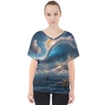Ocean Sea Waves V-Neck Dolman Drape Top