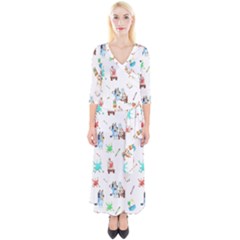 Quarter Sleeve Wrap Maxi Dress 