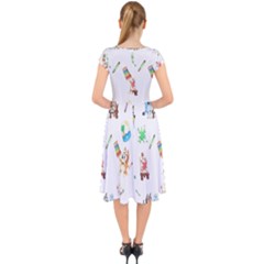 Cap Sleeve Front Wrap Midi Dress 