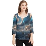 Ocean Sea Waves Chiffon Quarter Sleeve Blouse