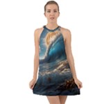 Ocean Sea Waves Halter Tie Back Chiffon Dress