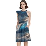 Ocean Sea Waves Cocktail Party Halter Sleeveless Dress With Pockets