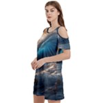 Ocean Sea Waves Women s Cold Shoulder Round Neck Mini Dress