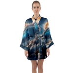 Ocean Sea Waves Long Sleeve Satin Kimono