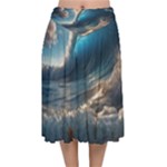 Ocean Sea Waves Velvet Flared Midi Skirt