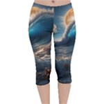 Ocean Sea Waves Velvet Capri Leggings 