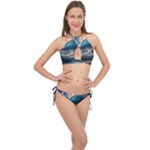 Ocean Sea Waves Cross Front Halter Bikini Set