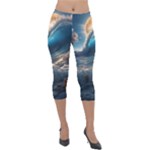 Ocean Sea Waves Lightweight Velour Capri Leggings 