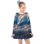 Ocean Sea Waves Kids  Long Sleeve Dress