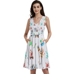 Sleeveless V-Neck Skater Dress with Pockets 
