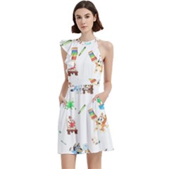 Cocktail Party Halter Sleeveless Dress With Pockets 
