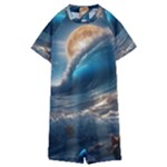 Ocean Sea Waves Kids  Boyleg Half Suit Swimwear