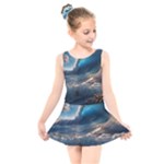 Ocean Sea Waves Kids  Skater Dress Swimsuit