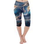 Ocean Sea Waves Lightweight Velour Cropped Yoga Leggings
