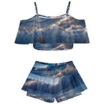 Ocean Sea Waves Kids  Off Shoulder Skirt Bikini