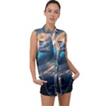 Ocean Sea Waves Sleeveless Chiffon Button Shirt