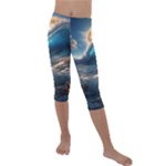 Ocean Sea Waves Kids  Lightweight Velour Capri Leggings 
