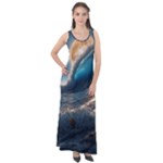 Ocean Sea Waves Sleeveless Velour Maxi Dress
