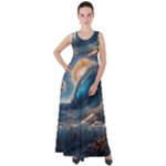 Ocean Sea Waves Empire Waist Velour Maxi Dress