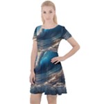 Ocean Sea Waves Cap Sleeve Velour Dress 