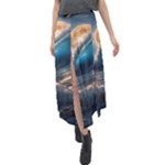 Ocean Sea Waves Velour Split Maxi Skirt