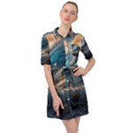 Ocean Sea Waves Belted Shirt Dress