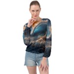 Ocean Sea Waves Banded Bottom Chiffon Top