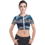 Ocean Sea Waves Short Sleeve Cropped Jacket