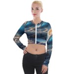 Ocean Sea Waves Long Sleeve Cropped Velvet Jacket