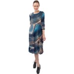 Ocean Sea Waves Ruffle End Midi Chiffon Dress