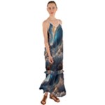 Ocean Sea Waves Cami Maxi Ruffle Chiffon Dress