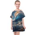 Ocean Sea Waves Kids  One Piece Chiffon Dress
