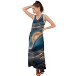 Ocean Sea Waves V-Neck Chiffon Maxi Dress