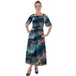 Ocean Sea Waves Shoulder Straps Boho Maxi Dress 