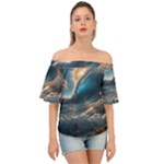 Ocean Sea Waves Off Shoulder Short Sleeve Top
