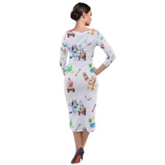 Quarter Sleeve Midi Velour Bodycon Dress 