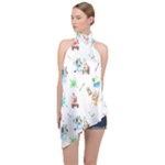 Bluey, Bluey merch, Bluey pattern, Bluey Bluey, bingo, Bluey design, bluey dog Halter Asymmetric Satin Top Bluey, Bluey merch, Bluey pattern, Bluey Bluey, bingo, Bluey design, bluey dog Halter Asymmetric Satin Top