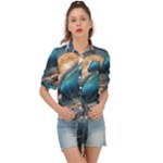 Ocean Sea Waves Tie Front Shirt 