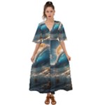 Ocean Sea Waves Kimono Sleeve Boho Dress