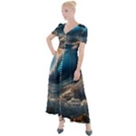 Ocean Sea Waves Button Up Short Sleeve Maxi Dress