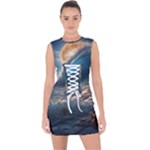 Ocean Sea Waves Lace Up Front Bodycon Dress