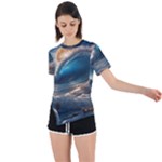 Ocean Sea Waves Asymmetrical Short Sleeve Sports T-Shirt