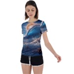 Ocean Sea Waves Back Circle Cutout Sports T-Shirt