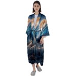 Ocean Sea Waves Maxi Satin Kimono