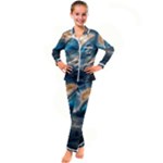 Ocean Sea Waves Kids  Satin Long Sleeve Pajamas Set