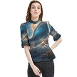 Ocean Sea Waves Frill Neck Blouse